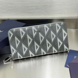 1:1 Replica Dior diamond-studded canvas zip-around wallet gray Knockoff