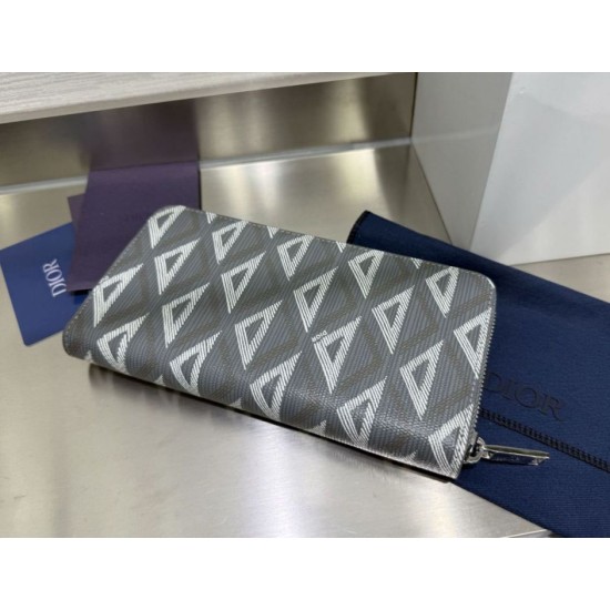 1:1 Replica Dior diamond-studded canvas zip-around wallet gray Knockoff