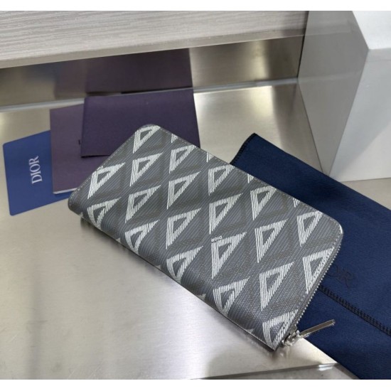 1:1 Replica Dior diamond-studded canvas zip-around wallet gray Knockoff