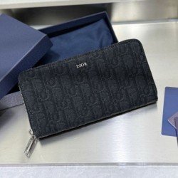 1:1 Replica Dior oblique jacquard zip-around wallet black Knockoff