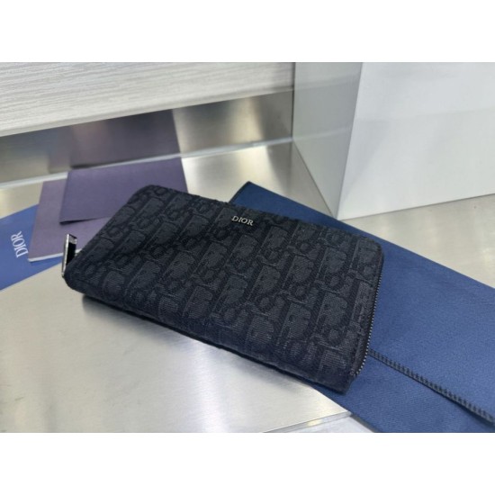 1:1 Replica Dior oblique jacquard zip-around wallet black Knockoff