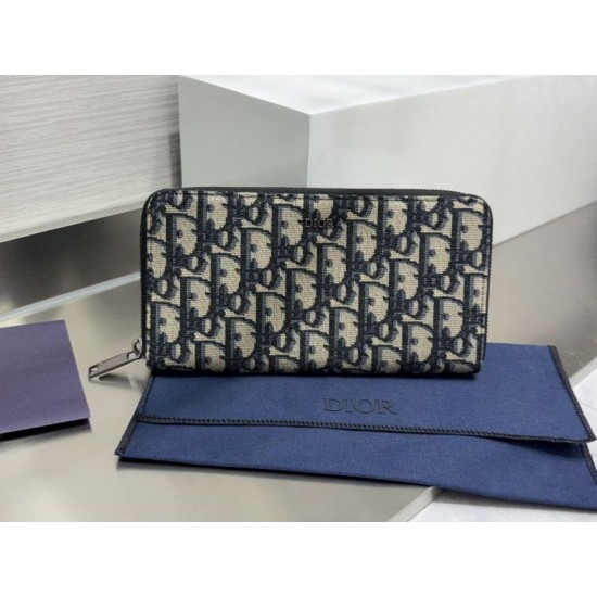 1:1 Replica Dior oblique jacquard zip-around wallet beige/black Knockoff