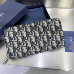 1:1 Replica Dior oblique jacquard zip-around wallet beige/black Knockoff
