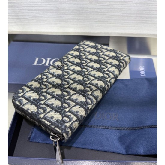 1:1 Replica Dior oblique jacquard zip-around wallet beige/black Knockoff