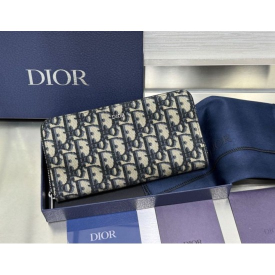 1:1 Replica Dior oblique jacquard zip-around wallet beige/black Knockoff