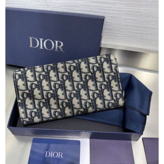 1:1 Replica Dior oblique jacquard zip-around wallet beige/black Knockoff