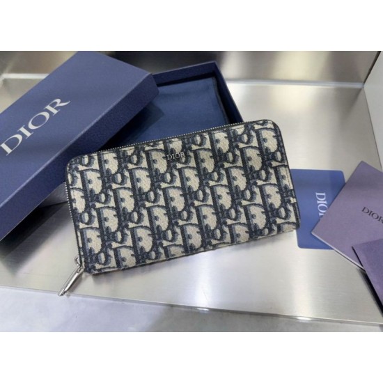 1:1 Replica Dior oblique jacquard zip-around wallet beige/black Knockoff