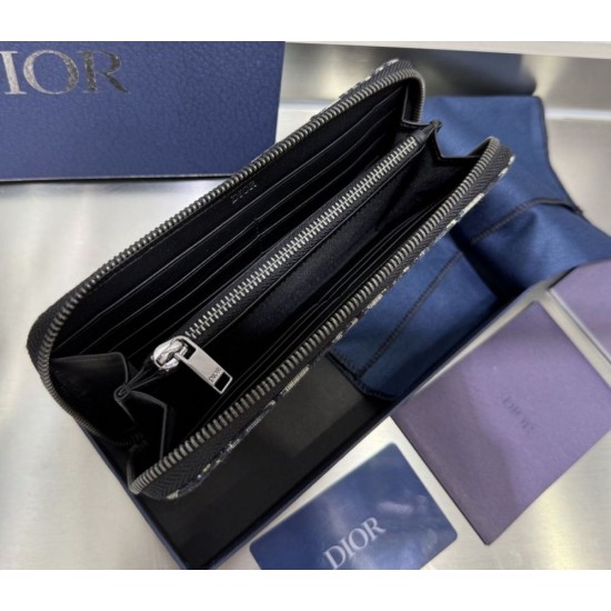 1:1 Replica Dior oblique jacquard zip-around wallet beige/black Knockoff