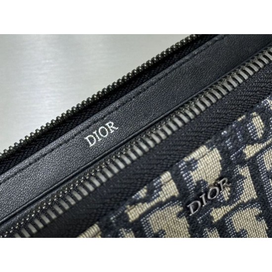 1:1 Replica Dior oblique jacquard zip-around wallet beige/black Knockoff