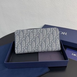 1:1 Replica Dior Saddle Oblique jacquard zip-around wallet gray Knockoff