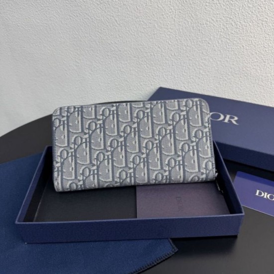 1:1 Replica Dior Saddle Oblique jacquard zip-around wallet gray Knockoff