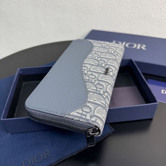 1:1 Replica Dior Saddle Oblique jacquard zip-around wallet gray Knockoff