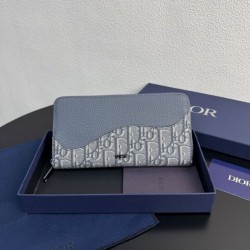 1:1 Replica Dior Saddle Oblique jacquard zip-around wallet gray Knockoff