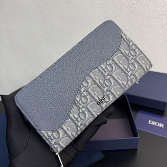 1:1 Replica Dior Saddle Oblique jacquard zip-around wallet gray Knockoff