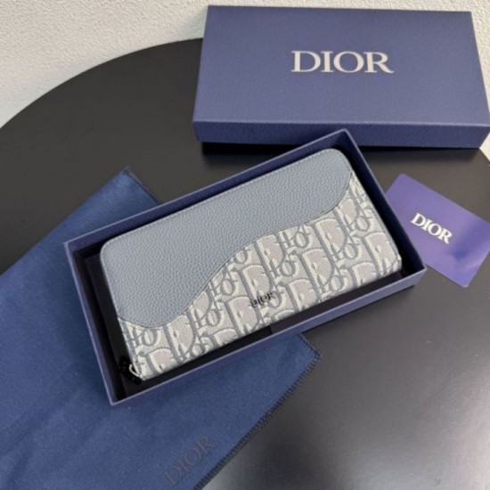 1:1 Replica Dior Saddle Oblique jacquard zip-around wallet gray Knockoff