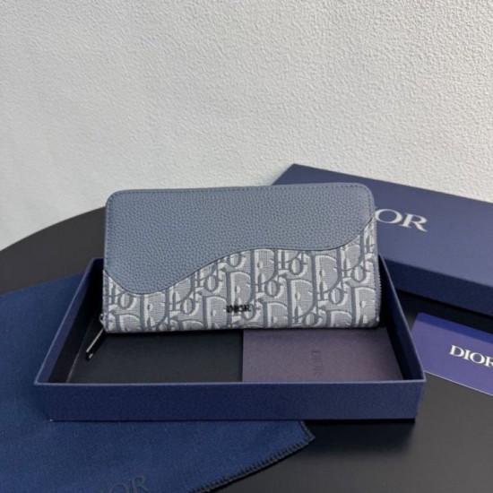 1:1 Replica Dior Saddle Oblique jacquard zip-around wallet gray Knockoff