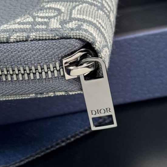 1:1 Replica Dior Saddle Oblique jacquard zip-around wallet gray Knockoff