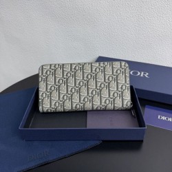 1:1 Replica Dior Saddle Oblique jacquard zip-around wallet black Knockoff
