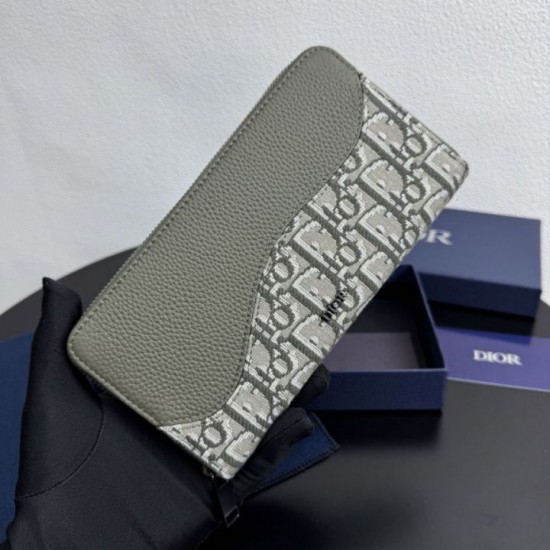 1:1 Replica Dior Saddle Oblique jacquard zip-around wallet black Knockoff