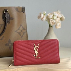 1:1 Replica YSL Saint Laurent Monogram Continental Zip Around Wallet Red Knockoff