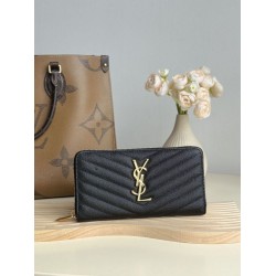 1:1 Replica YSL Saint Laurent Monogram Continental Zip Around Wallet Black and Gold Knockoff