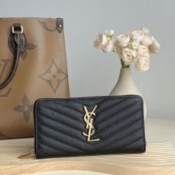 1:1 Replica YSL Saint Laurent Monogram Continental Zip Around Wallet Black and Gold Knockoff