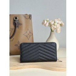 1:1 Replica YSL Saint Laurent Monogram Continental Zip Around Wallet Black and Silver Knockoff