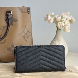 1:1 Replica YSL Saint Laurent Monogram Continental Zip Around Wallet Black and Silver Knockoff