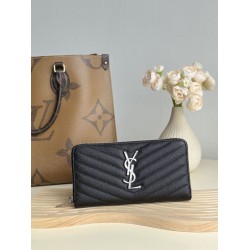 1:1 Replica YSL Saint Laurent Monogram Continental Zip Around Wallet Black and Silver Knockoff