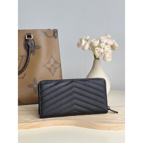 1:1 Replica YSL Saint Laurent Monogram Continental Zip Around Wallet Black Knockoff