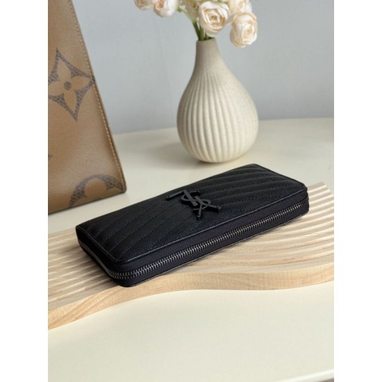 1:1 Replica YSL Saint Laurent Monogram Continental Zip Around Wallet Black Knockoff