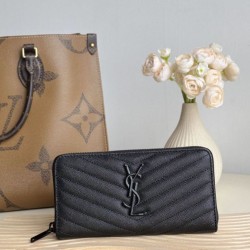 1:1 Replica YSL Saint Laurent Monogram Continental Zip Around Wallet Black Knockoff
