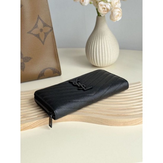 1:1 Replica YSL Saint Laurent Monogram Continental Zip Around Wallet Black Knockoff