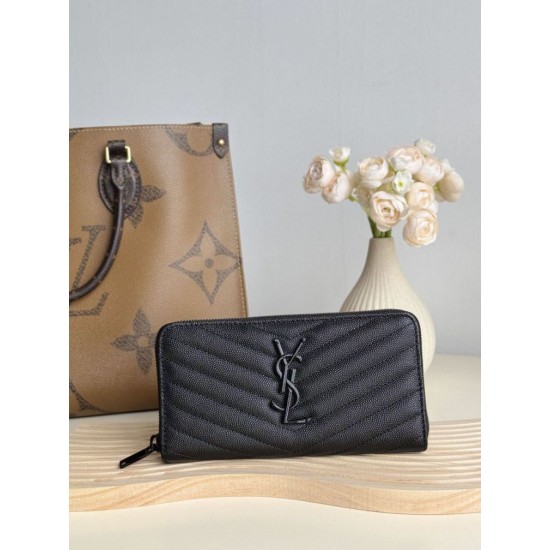 1:1 Replica YSL Saint Laurent Monogram Continental Zip Around Wallet Black Knockoff