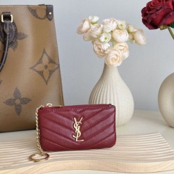 1:1 Replica YSL Saint Laurent Cassandre Matelassé Fragments Zip Around Card Holder Red Knockoff