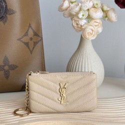 1:1 Replica YSL Saint Laurent Cassandre Matelassé Fragments Zip Around Card Holder Apricot Knockoff