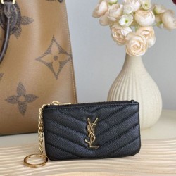 1:1 Replica YSL Saint Laurent Cassandre Matelassé Fragments Zip Around Card Holder Black and Gold Knockoff