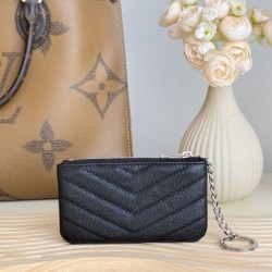 1:1 Replica YSL Saint Laurent Cassandre Matelassé Fragments Zip Around Card Holder Black and Silver Knockoff