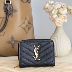 1:1 Replica YSL Saint Laurent Cassandre Matelassé Compact Wallet Black Knockoff