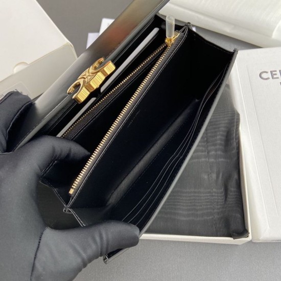 1:1 Replica Celine Large Triomphe Wallet Black Knockoff