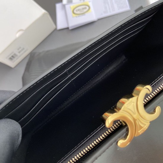 1:1 Replica Celine Large Triomphe Wallet Black Knockoff