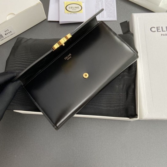 1:1 Replica Celine Large Triomphe Wallet Black Knockoff