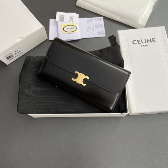 1:1 Replica Celine Large Triomphe Wallet Black Knockoff