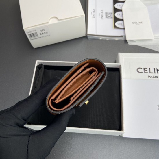 1:1 Replica CELINE 16 Small Tri-Fold Wallet Satin Calfskin Brown Knockoff