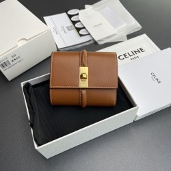 1:1 Replica CELINE 16 Small Tri-Fold Wallet Satin Calfskin Brown Knockoff