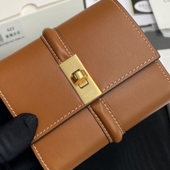 1:1 Replica CELINE 16 Small Tri-Fold Wallet Satin Calfskin Brown Knockoff