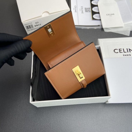 1:1 Replica CELINE 16 Small Tri-Fold Wallet Satin Calfskin Brown Knockoff