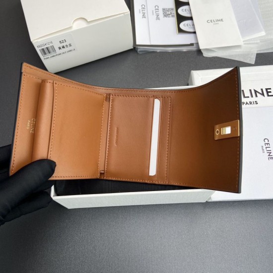 1:1 Replica CELINE 16 Small Tri-Fold Wallet Satin Calfskin Brown Knockoff