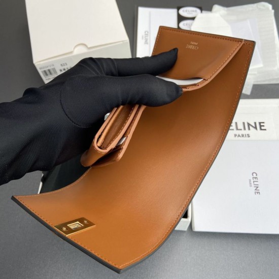 1:1 Replica CELINE 16 Small Tri-Fold Wallet Satin Calfskin Brown Knockoff