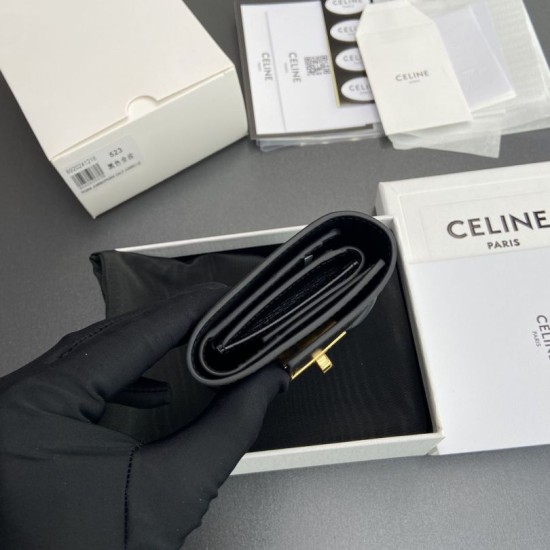 1:1 Replica CELINE 16 Small Tri-Fold Wallet Satin Calfskin Black Knockoff